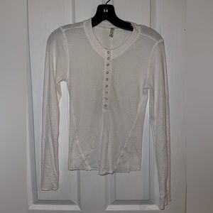 Free people waffle knit white Henley with buttons size M